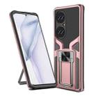 For Huawei P50 Pro Armor 2 in 1 Magnetic Shockproof Phone Case with Foldable Holder(Rose Gold) - 1