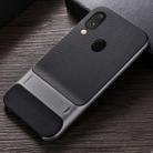 For Galaxy A30 Plaid Texture Non-slip TPU + PC Case with Holder(Space Gray) - 1
