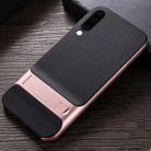 For Galaxy A50 Plaid Texture Non-slip TPU + PC Case with Holder(Rose Gold) - 1