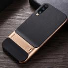 For Galaxy A70 Plaid Texture Non-slip TPU + PC Case with Holder(Gold) - 1