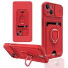 Sliding Camera Cover Design TPU Shockproof Phone Case with Holder & Card Slots For iPhone 13(Red) - 1