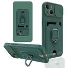For iPhone 13 Sliding Camera Cover Design TPU Shockproof Phone Case with Holder & Card Slots(Dark Night Green) - 1