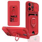 Sliding Camera Cover Design TPU Shockproof Phone Case with Holder & Card Slots For iPhone 13 Pro(Red) - 1
