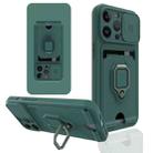 For iPhone 13 Pro Sliding Camera Cover Design TPU Shockproof Phone Case with Holder & Card Slots (Dark Night Green) - 1