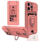 For iPhone 13 Pro Sliding Camera Cover Design TPU Shockproof Phone Case with Holder & Card Slots (Pink) - 1