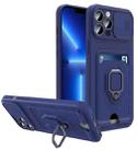 For iPhone 13 Pro Max Sliding Camera Cover Design TPU Shockproof Phone Case with Holder & Card Slots (Navy Blue) - 1