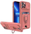 Sliding Camera Cover Design TPU Shockproof Phone Case with Holder & Card Slots For iPhone 13 Pro Max(Pink) - 1