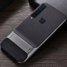 For Galaxy A9(2018) Plaid Texture Non-slip TPU + PC Case with Holder(Space Gray) - 1