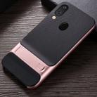 For Galaxy M20 Plaid Texture Non-slip TPU + PC Case with Holder(Rose Gold) - 1