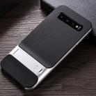 For Galaxy S10e Plaid Texture Non-slip TPU + PC Case with Holder(Space Silver) - 1