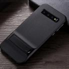 For Galaxy S10e Plaid Texture Non-slip TPU + PC Case with Holder(Black) - 1