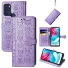 For Motorola Moto G60S Lovely Cat and Dog Embossing Pattern Horizontal Flip Leather Phone Case with Holder & Card Slots & Wallet & Cartoon Clasp & Lanyard(Purple) - 1