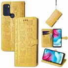 For Motorola Moto G60S Lovely Cat and Dog Embossing Pattern Horizontal Flip Leather Phone Case with Holder & Card Slots & Wallet & Cartoon Clasp & Lanyard(Yellow) - 1