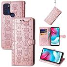 For Motorola Moto G60S Lovely Cat and Dog Embossing Pattern Horizontal Flip Leather Phone Case with Holder & Card Slots & Wallet & Cartoon Clasp & Lanyard(Rose Gold) - 1