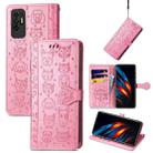 For Tecno Pova 2 Lovely Cat and Dog Embossing Pattern Horizontal Flip Leather Phone Case with Holder & Card Slots & Wallet & Cartoon Clasp & Lanyard(Pink) - 1