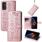 For Tecno Pova 2 Lovely Cat and Dog Embossing Pattern Horizontal Flip Leather Phone Case with Holder & Card Slots & Wallet & Cartoon Clasp & Lanyard(Rose Gold) - 1