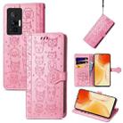 For vivo X70 Pro Lovely Cat and Dog Embossing Pattern Horizontal Flip Leather Phone Case with Holder & Card Slots & Wallet & Cartoon Clasp & Lanyard(Pink) - 1