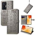 For vivo X70 Pro Lovely Cat and Dog Embossing Pattern Horizontal Flip Leather Phone Case with Holder & Card Slots & Wallet & Cartoon Clasp & Lanyard(Grey) - 1