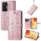 For vivo X70 Pro Lovely Cat and Dog Embossing Pattern Horizontal Flip Leather Phone Case with Holder & Card Slots & Wallet & Cartoon Clasp & Lanyard(Rose Gold) - 1