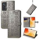 For vivo X70 Lovely Cat and Dog Embossing Pattern Horizontal Flip Leather Phone Case with Holder & Card Slots & Wallet & Cartoon Clasp & Lanyard(Grey) - 1