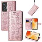 For vivo X70 Lovely Cat and Dog Embossing Pattern Horizontal Flip Leather Phone Case with Holder & Card Slots & Wallet & Cartoon Clasp & Lanyard(Rose Gold) - 1