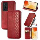 For vivo X70 Pro Cubic Grid Pressed Horizontal Flip Magnetic Leather Phone Case with Holder & Card Slots & Wallet(Red) - 1