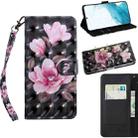 For Samaung Galaxy S22 5G 3D Painted Pattern Horizontal Flip Leather Phone Case with Holder & Lanyard(Pink Flower) - 1