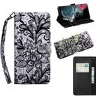 For Samaung Galaxy S22 Ultra 5G 3D Painted Pattern Horizontal Flip Leather Phone Case with Holder & Lanyard(Black Lace) - 1