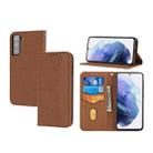 For Samaung Galaxy S22 5G Woven Texture Stitching Magnetic Horizontal Flip PU Leather Phone Case(Brown) - 1