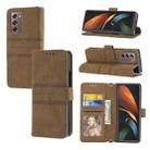 For Samsung Galaxy Z Fold2 5G Embossed Striped Magnetic Buckle PU + TPU Horizontal Flip Phone Leather Case(Brown) - 1