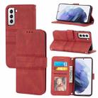For Samaung Galaxy S22 5G Embossed Striped Magnetic Buckle PU + TPU Horizontal Flip Phone Leather Case(Red) - 1