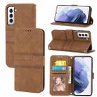 For Samaung Galaxy S22+ 5G Embossed Striped Magnetic Buckle PU + TPU Horizontal Flip Phone Leather Case(Brown) - 1