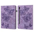 For Samsung Galaxy Tab S8 / Galaxy Tab S7 T870/T875/T876B Embossed Butterfly Pattern Horizontal Flip Leather Tablet Case(Purple) - 1