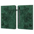 For Samsung Galaxy Tab S8 / Galaxy Tab S7 T870/T875/T876B Embossed Butterfly Pattern Horizontal Flip Leather Tablet Case(Green) - 1