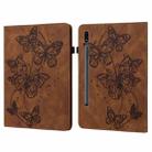 For Samsung Galaxy Tab S8 / Galaxy Tab S7 T870/T875/T876B Embossed Butterfly Pattern Horizontal Flip Leather Tablet Case(Brown) - 1