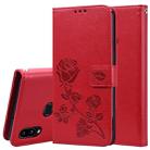 For Galaxy A10s Rose Embossed Horizontal Flip PU Leather Case, with Holder & Card Slots & Wallet(Red) - 1