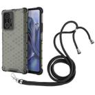 For Xiaomi Mi 11T / 11T Pro Shockproof Honeycomb PC + TPU Case with Neck Lanyard(Black) - 1