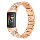 For Fitbit Charge 5 Diamond Stainless Steel Watch Band(Rose Gold) - 1
