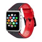 Carbon Fiber Texture Leather Watch Band Watch Band For Apple Watch Ultra 49mm&Watch Ultra 2 49mm / Series 9&8&7 45mm / SE 3&SE 2&6&SE&5&4 44mm / 3&2&1 42mm(Red Black) - 1