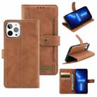 Copper Buckle Horizontal Flip Leather Phone Case with Holder & Card Slots & Wallet For iPhone 13 Pro Max(Brown) - 1