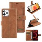 Copper Buckle Horizontal Flip Leather Phone Case with Holder & Card Slots & Wallet For iPhone 12(Brown) - 1