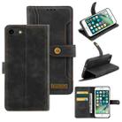 For iPhone SE 2022 / SE 2020 / 8 / 7 Copper Buckle Horizontal Flip Leather Phone Case with Holder & Card Slots & Wallet(Black) - 1