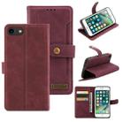 For iPhone SE 2022 / SE 2020 / 8 / 7 Copper Buckle Horizontal Flip Leather Phone Case with Holder & Card Slots & Wallet(Maroon) - 1