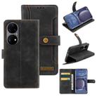 For Huawei P50 Copper Buckle Horizontal Flip Leather Phone Case with Holder & Card Slots & Wallet(Black) - 1