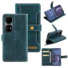 For Huawei P50 Copper Buckle Horizontal Flip Leather Phone Case with Holder & Card Slots & Wallet(Green) - 1