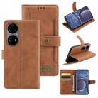 For Huawei P50 Copper Buckle Horizontal Flip Leather Phone Case with Holder & Card Slots & Wallet(Brown) - 1