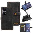 For Huawei P50 Pro Copper Buckle Horizontal Flip Leather Phone Case with Holder & Card Slots & Wallet(Black) - 1