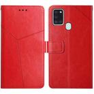 For Samsung Galaxy A21s EU Version Y Stitching Horizontal Flip Leather Case with Holder & Card Slots & Wallet & Photo Frame(Red) - 1