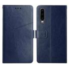 For Huawei P30 Y Stitching Horizontal Flip Leather Phone Case with Holder & Card Slots & Wallet & Photo Frame(Blue) - 1