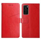 For Huawei P40 Y Stitching Horizontal Flip Leather Phone Case with Holder & Card Slots & Wallet & Photo Frame(Red) - 1